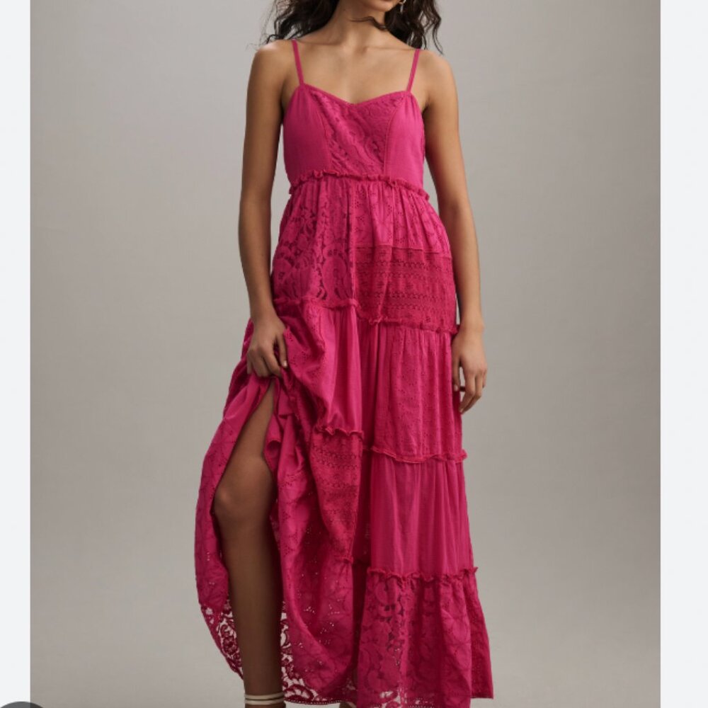 Anthropologie Pink Lace Maxi Dress - Picture 2 of 16